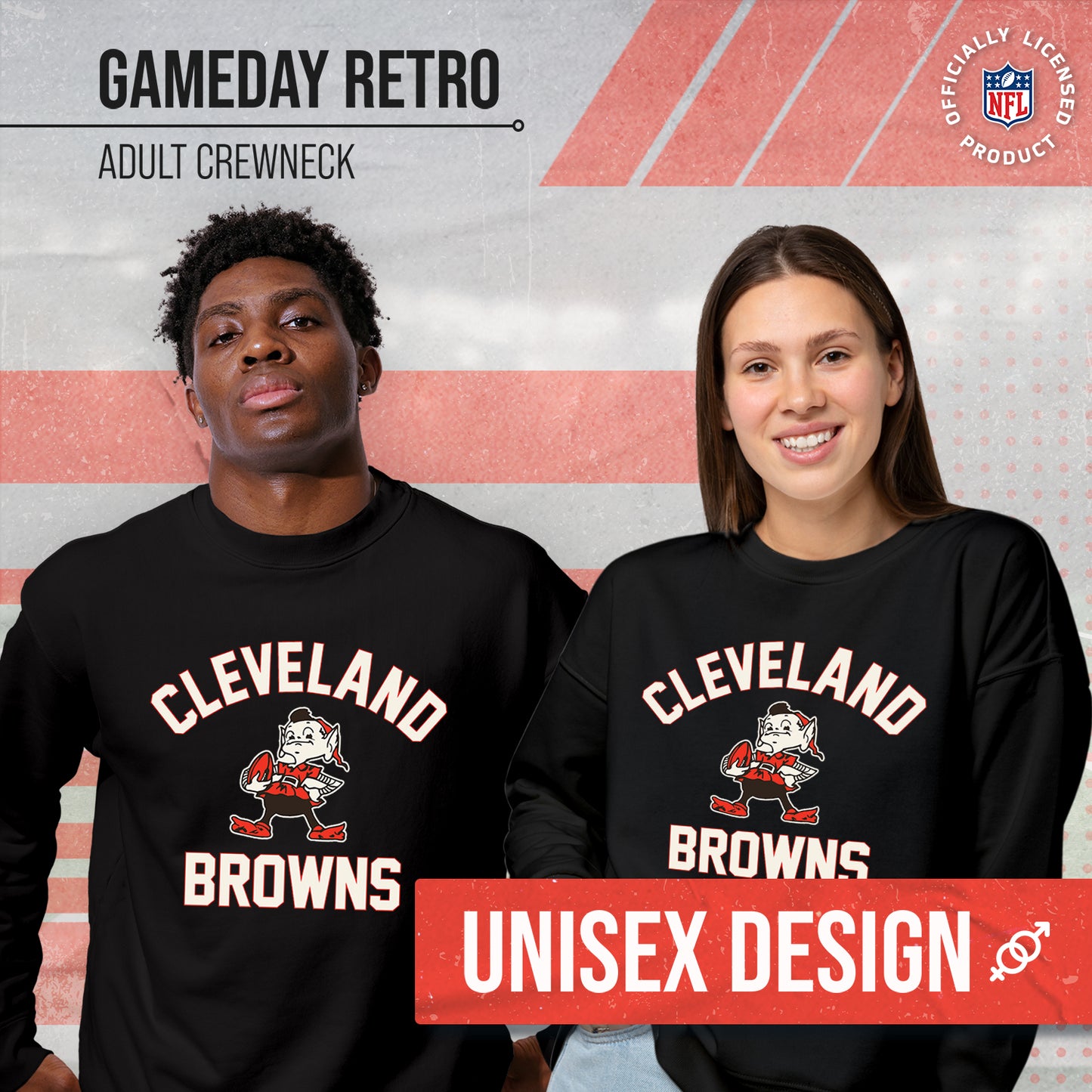 Cleveland Browns NFL Adult Unisex Retro Gameday Ultra Soft Fleece Crewneck Sweatshirt - Black