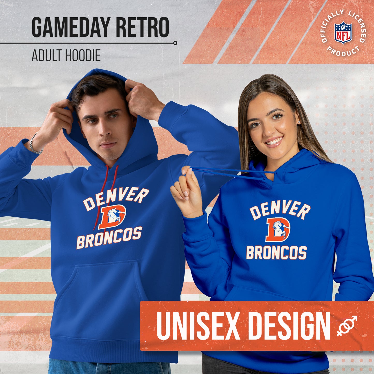 Denver Broncos NFL Adult Unisex Retro Gameday Ultra Soft Fleece Hooded Sweatshirt - Royal