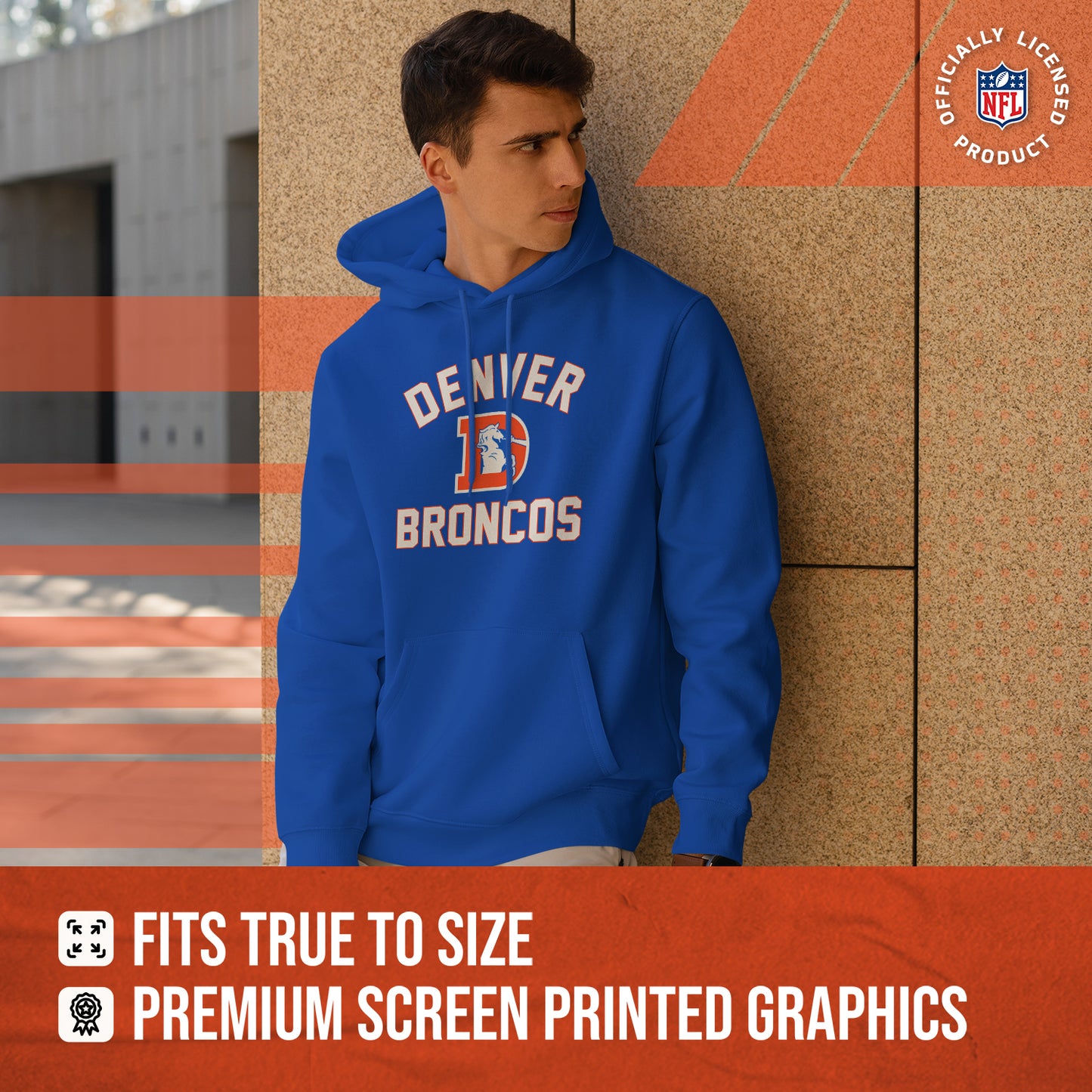 Denver Broncos NFL Adult Unisex Retro Gameday Ultra Soft Fleece Hooded Sweatshirt - Royal