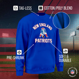 New England Patriots NFL Adult Unisex Retro Gameday Ultra Soft Fleece Crewneck Sweatshirt - Royal