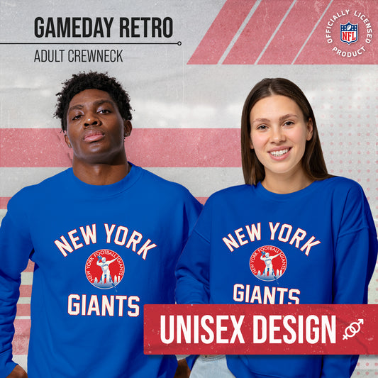 New York Giants NFL Adult Unisex Retro Gameday Ultra Soft Fleece Crewneck Sweatshirt - Royal