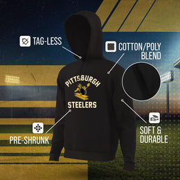 Pittsburgh Steelers NFL Adult Unisex Retro Gameday Ultra Soft Fleece Hooded Sweatshirt - Black