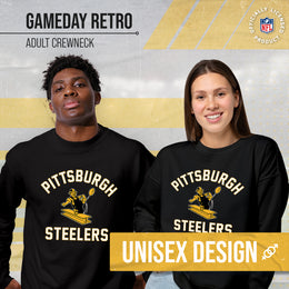 Pittsburgh Steelers NFL Adult Unisex Retro Gameday Ultra Soft Fleece Crewneck Sweatshirt - Black