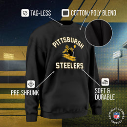 Pittsburgh Steelers NFL Adult Unisex Retro Gameday Ultra Soft Fleece Crewneck Sweatshirt - Black