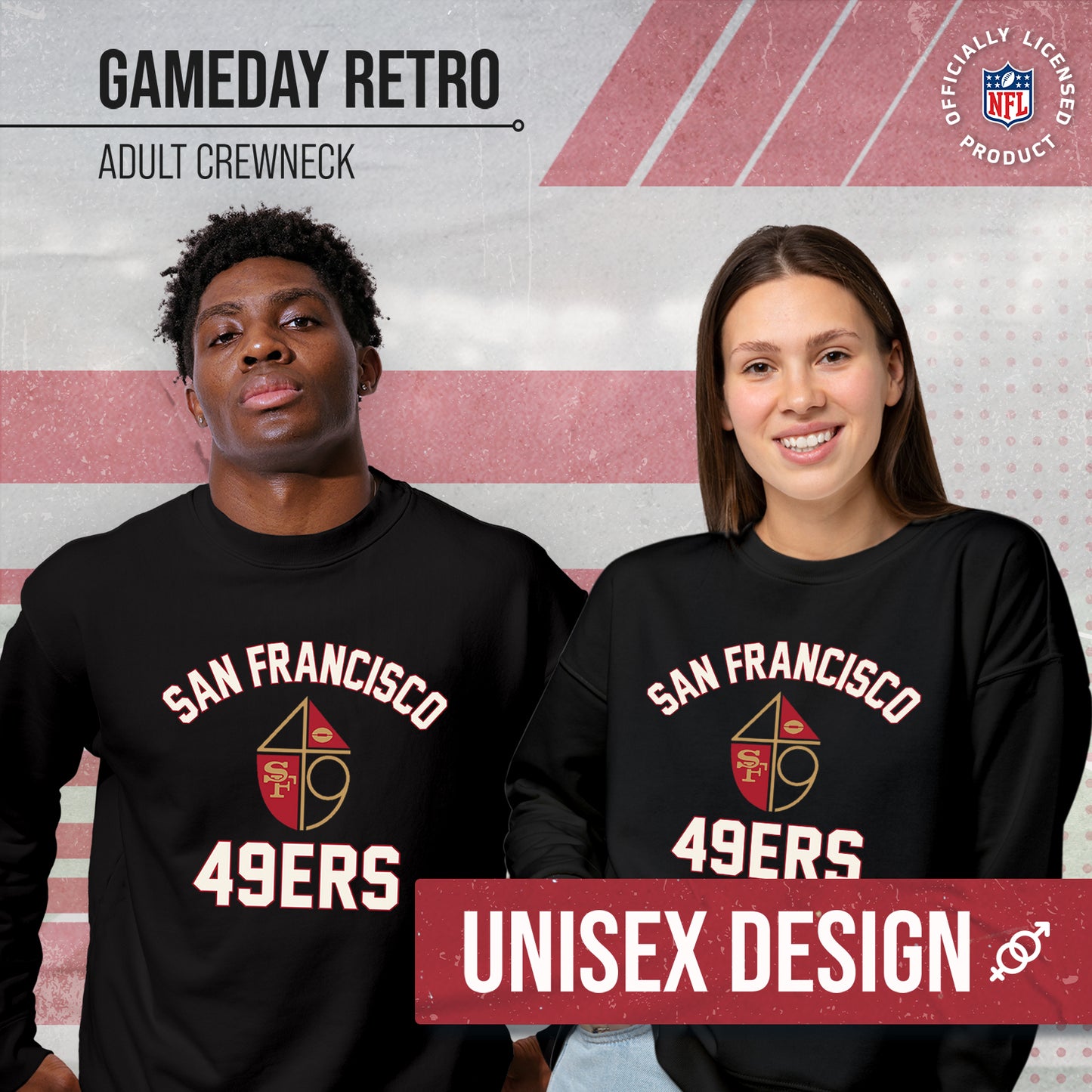 San Francisco 49ers NFL Adult Unisex Retro Gameday Ultra Soft Fleece Crewneck Sweatshirt - Black