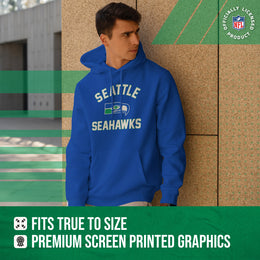 Seattle Seahawks NFL Adult Unisex Retro Gameday Ultra Soft Fleece Hooded Sweatshirt - Royal