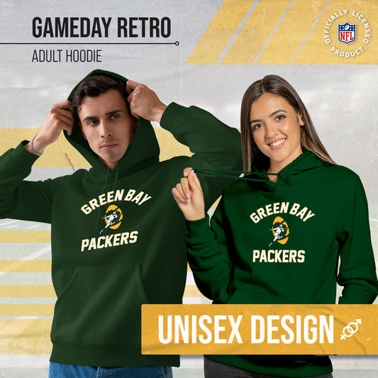 Green Bay Packers NFL Adult Unisex Retro Gameday Ultra Soft Fleece Hooded Sweatshirt - Forest Green