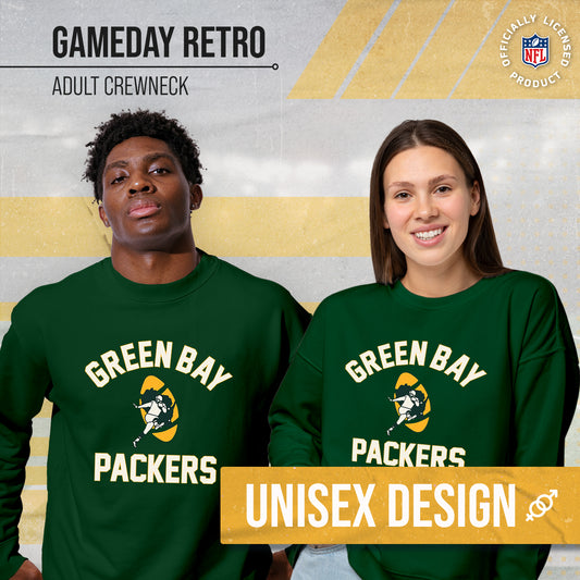 Green Bay Packers NFL Adult Unisex Retro Gameday Ultra Soft Fleece Crewneck Sweatshirt - Forest Green