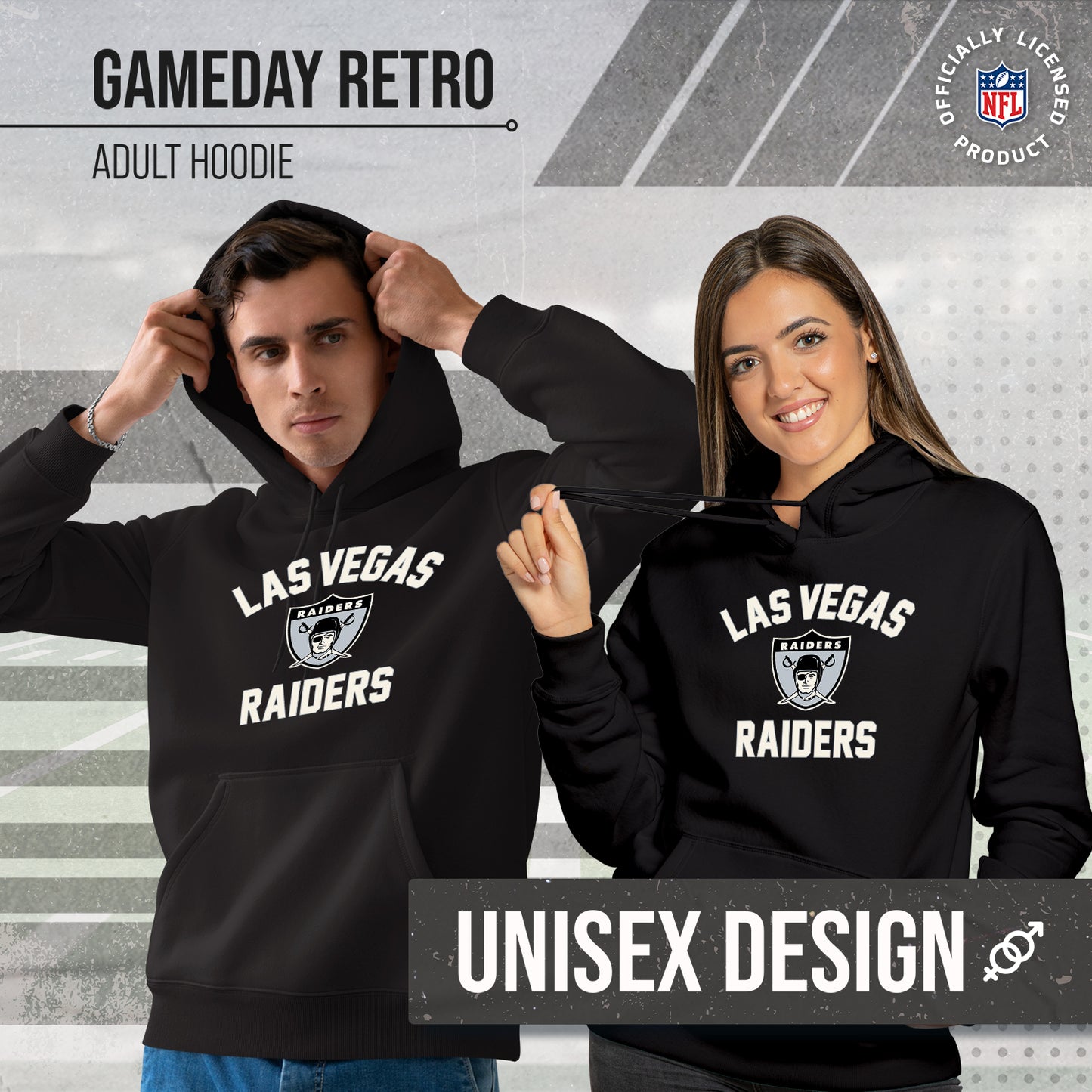 Las Vegas Raiders NFL Adult Unisex Retro Gameday Ultra Soft Fleece Hooded Sweatshirt - Black