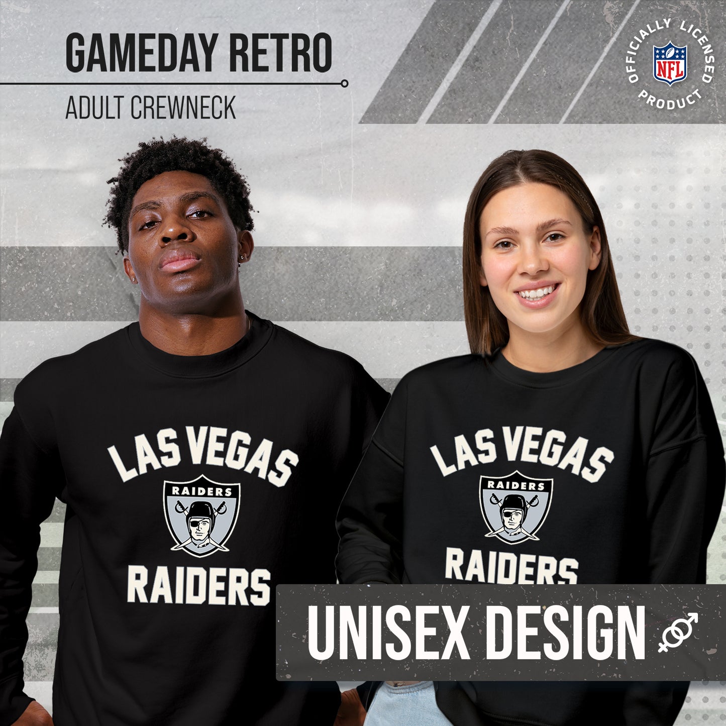 Las Vegas Raiders NFL Adult Unisex Retro Gameday Ultra Soft Fleece Crewneck Sweatshirt - Black