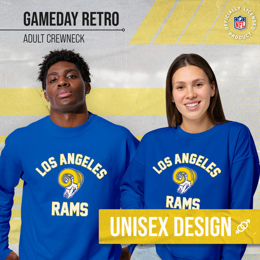 Los Angeles Rams NFL Adult Unisex Retro Gameday Ultra Soft Fleece Crewneck Sweatshirt - Royal