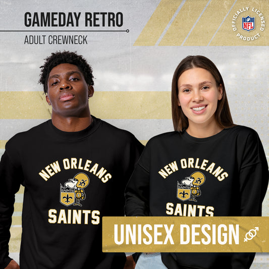 New Orleans Saints NFL Adult Unisex Retro Gameday Ultra Soft Fleece Crewneck Sweatshirt - Black