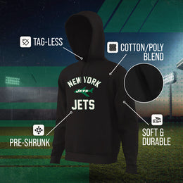 New York Jets NFL Adult Unisex Retro Gameday Ultra Soft Fleece Hooded Sweatshirt - Black