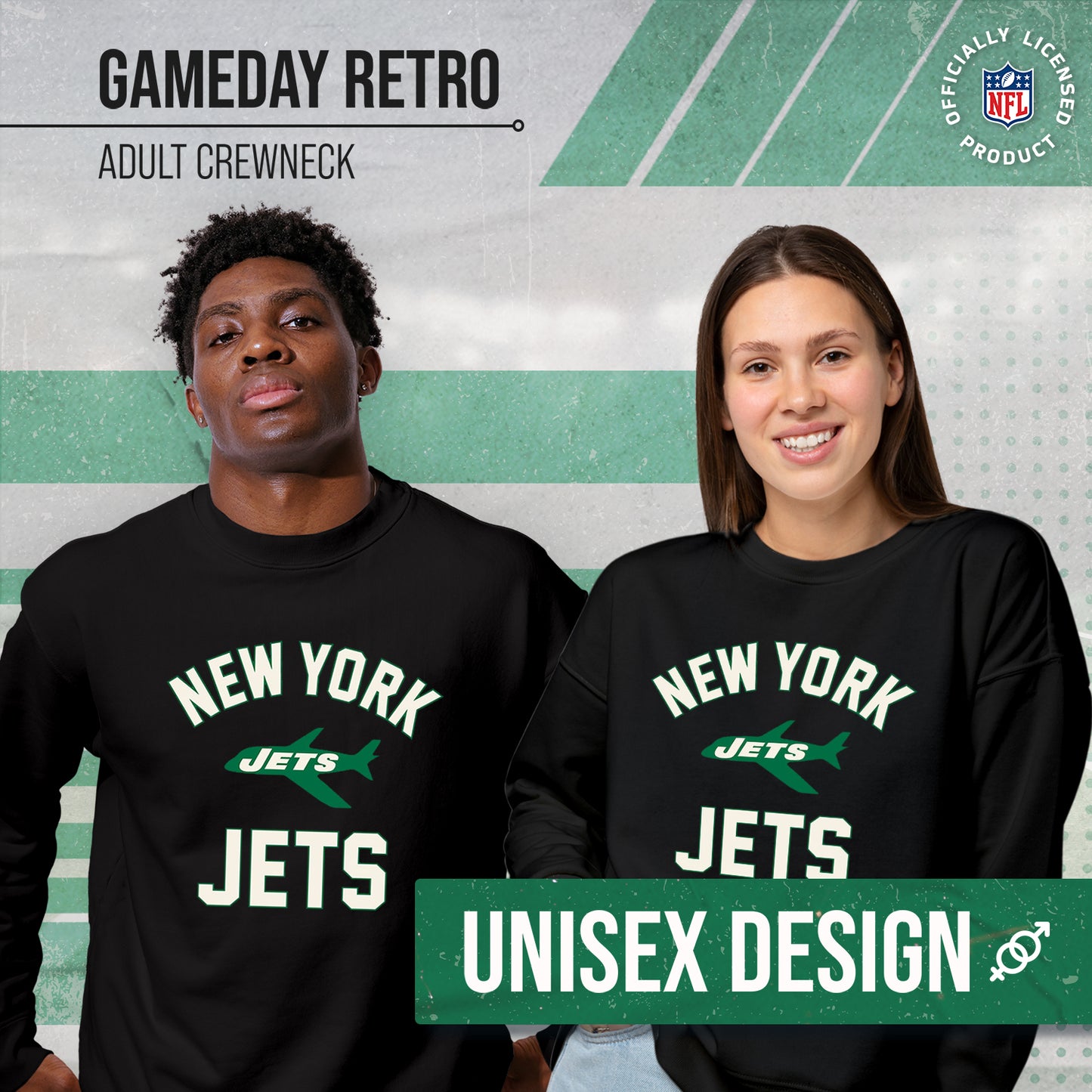 New York Jets NFL Adult Unisex Retro Gameday Ultra Soft Fleece Crewneck Sweatshirt - Black