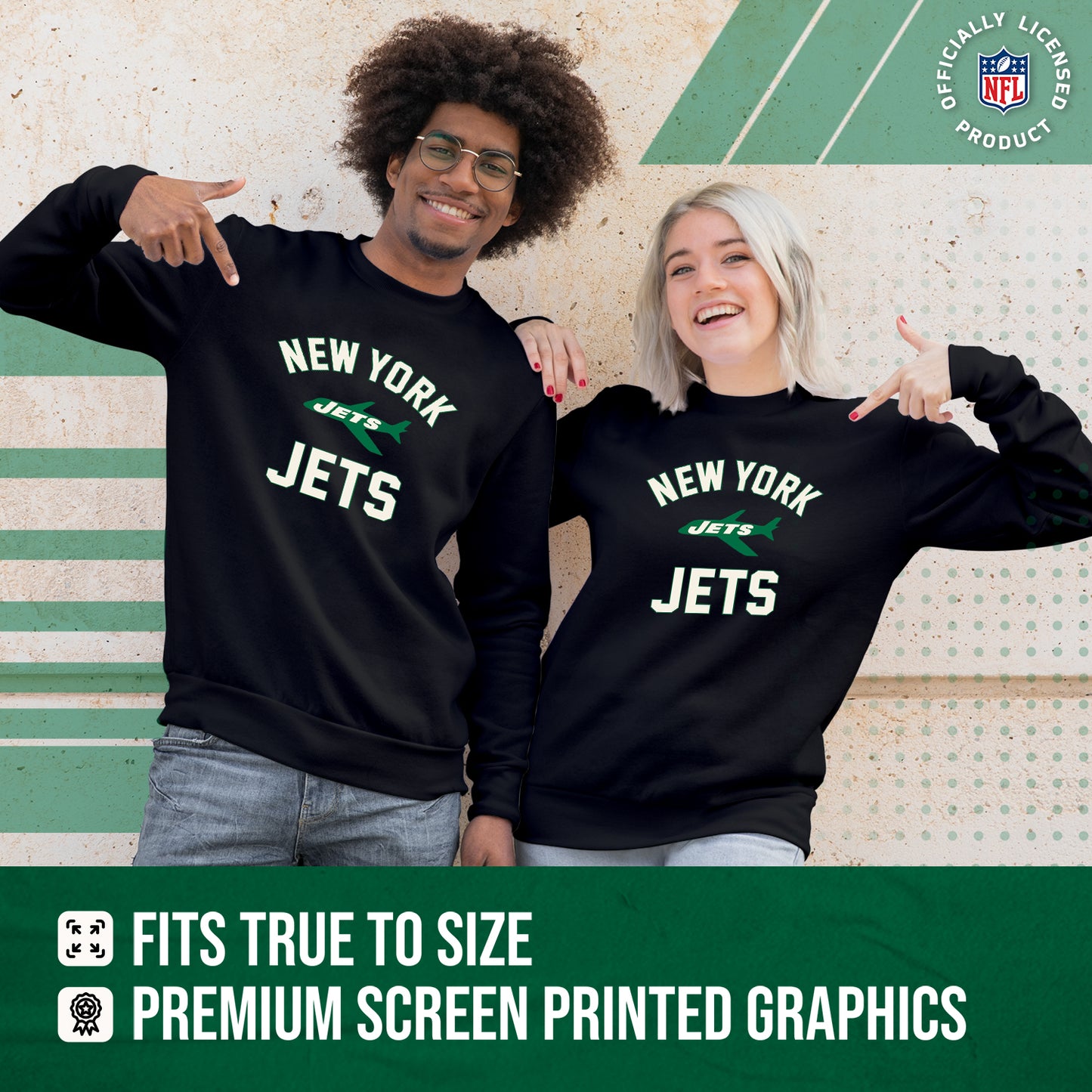 New York Jets NFL Adult Unisex Retro Gameday Ultra Soft Fleece Crewneck Sweatshirt - Black