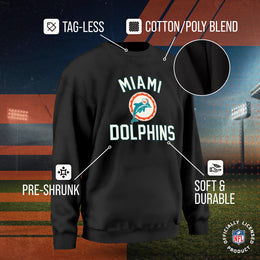 Miami Dolphins NFL Adult Unisex Retro Gameday Ultra Soft Fleece Crewneck Sweatshirt - Black