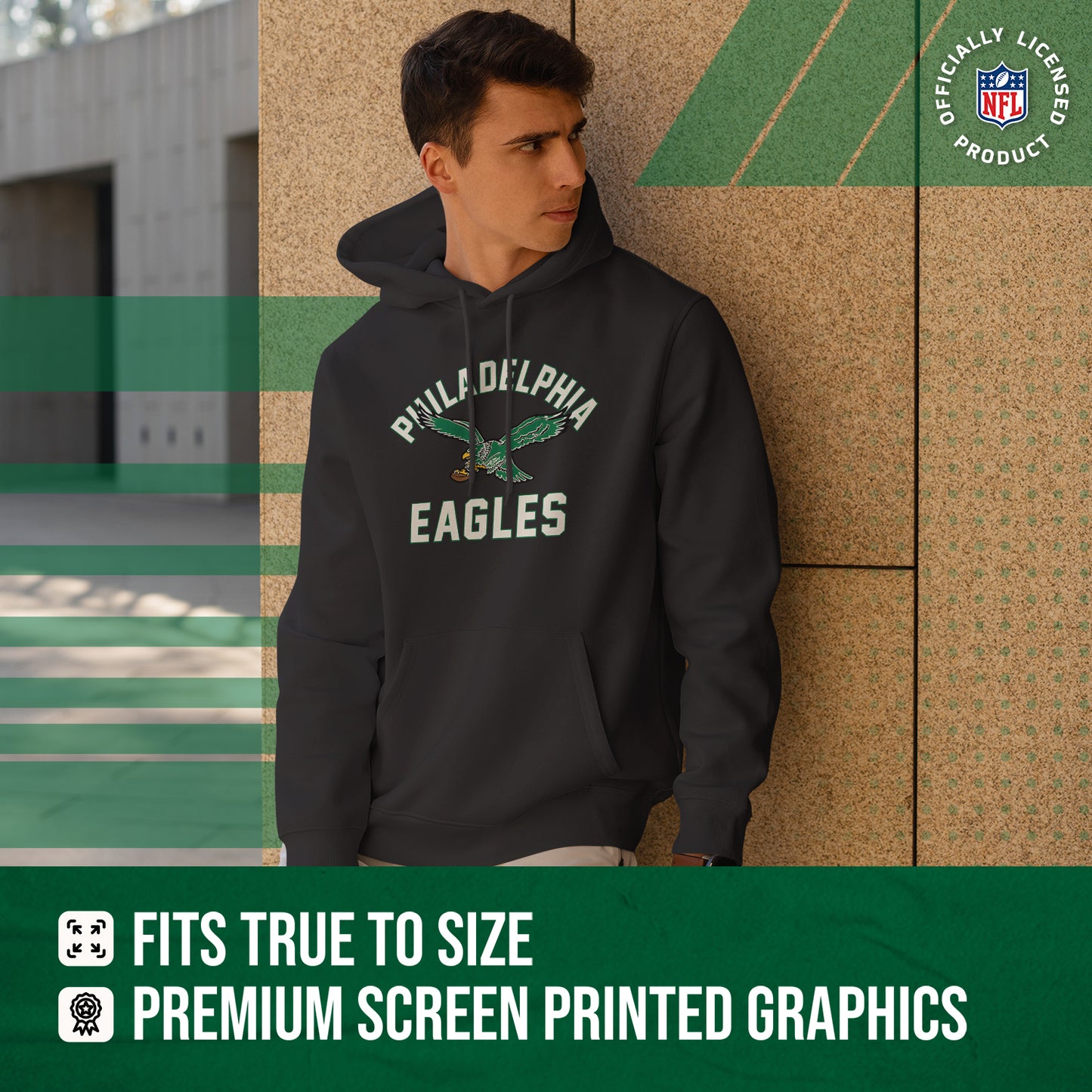 Philadelphia Eagles NFL Adult Unisex Retro Gameday Ultra Soft Fleece Hooded Sweatshirt - Black