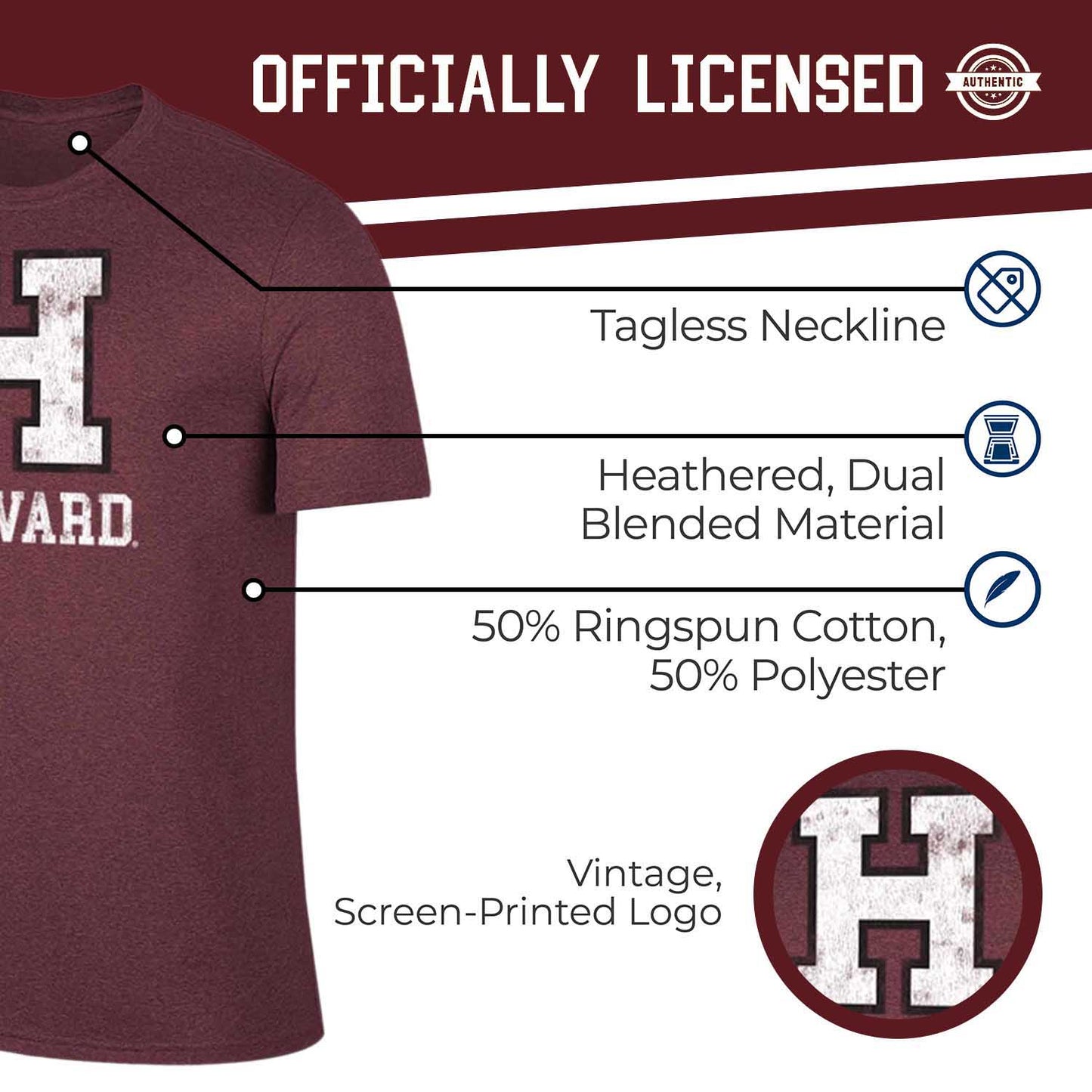 Harvard Crimson Adult MVP Heathered Cotton Blend T-Shirt - Maroon