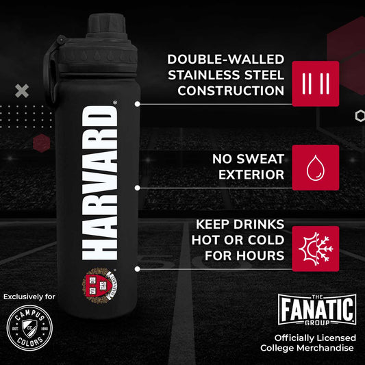 Harvard Crimson NCAA Stainless Steel Water Bottle - Black