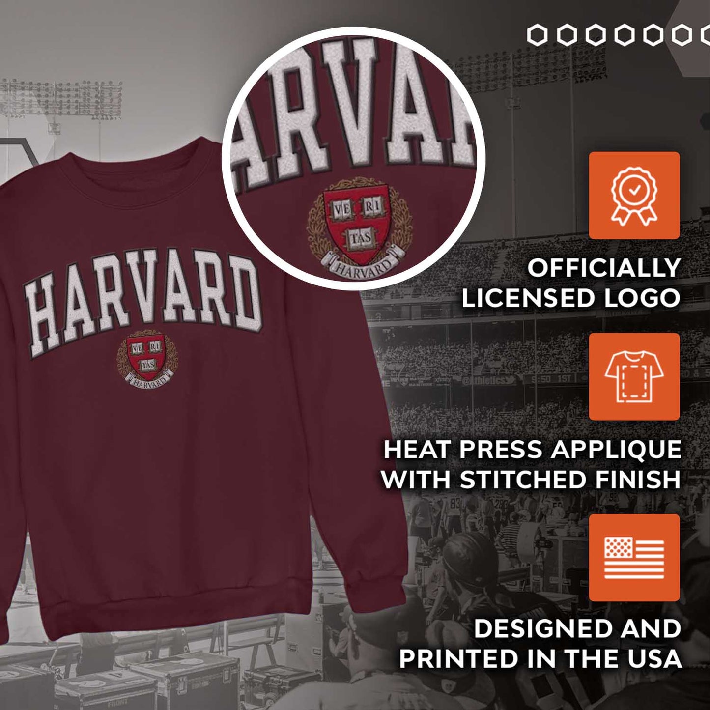 Harvard Crimson NCAA Adult Tackle Twill Crewneck Sweatshirt - Maroon