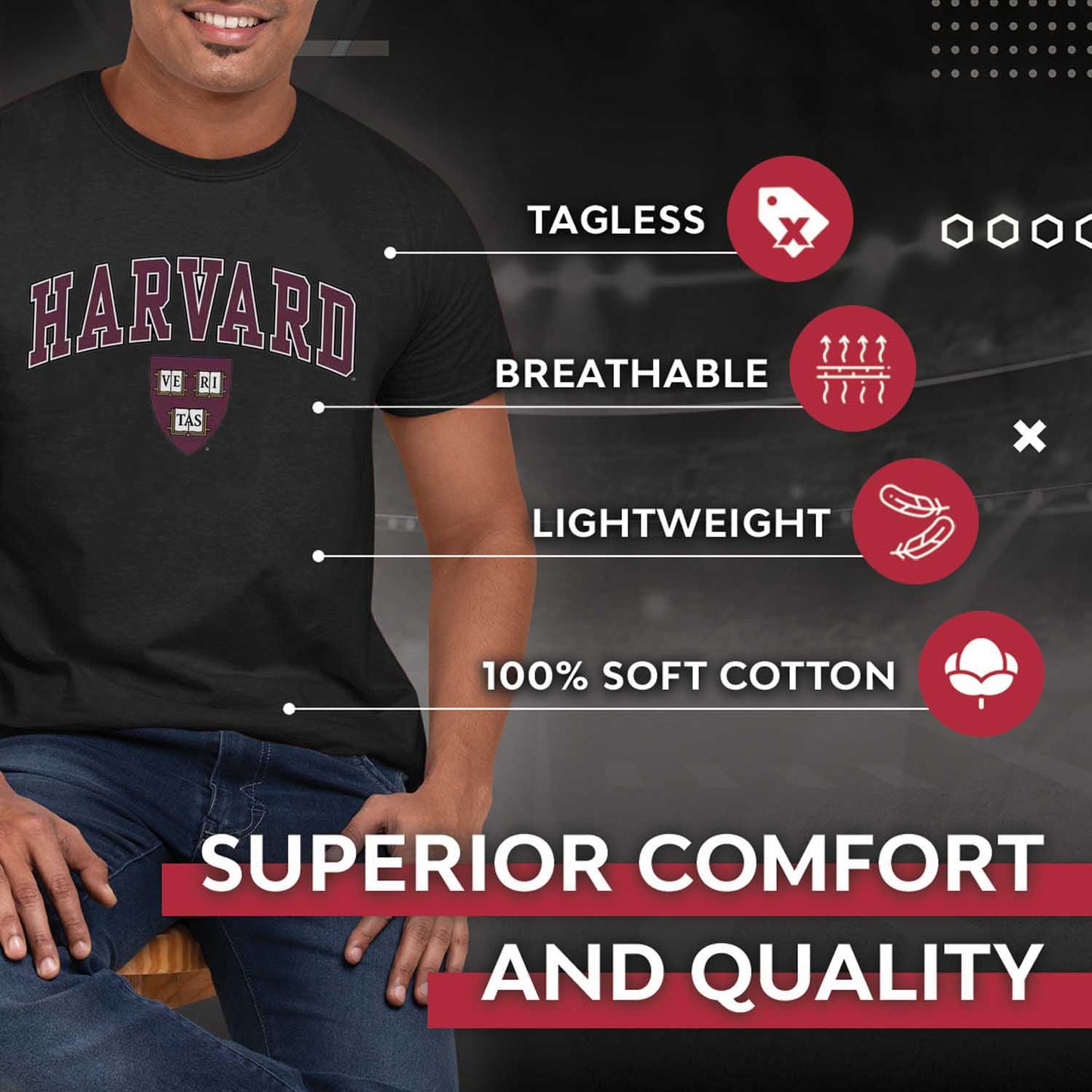 Harvard Crimson NCAA Adult Gameday Cotton T-Shirt - Black