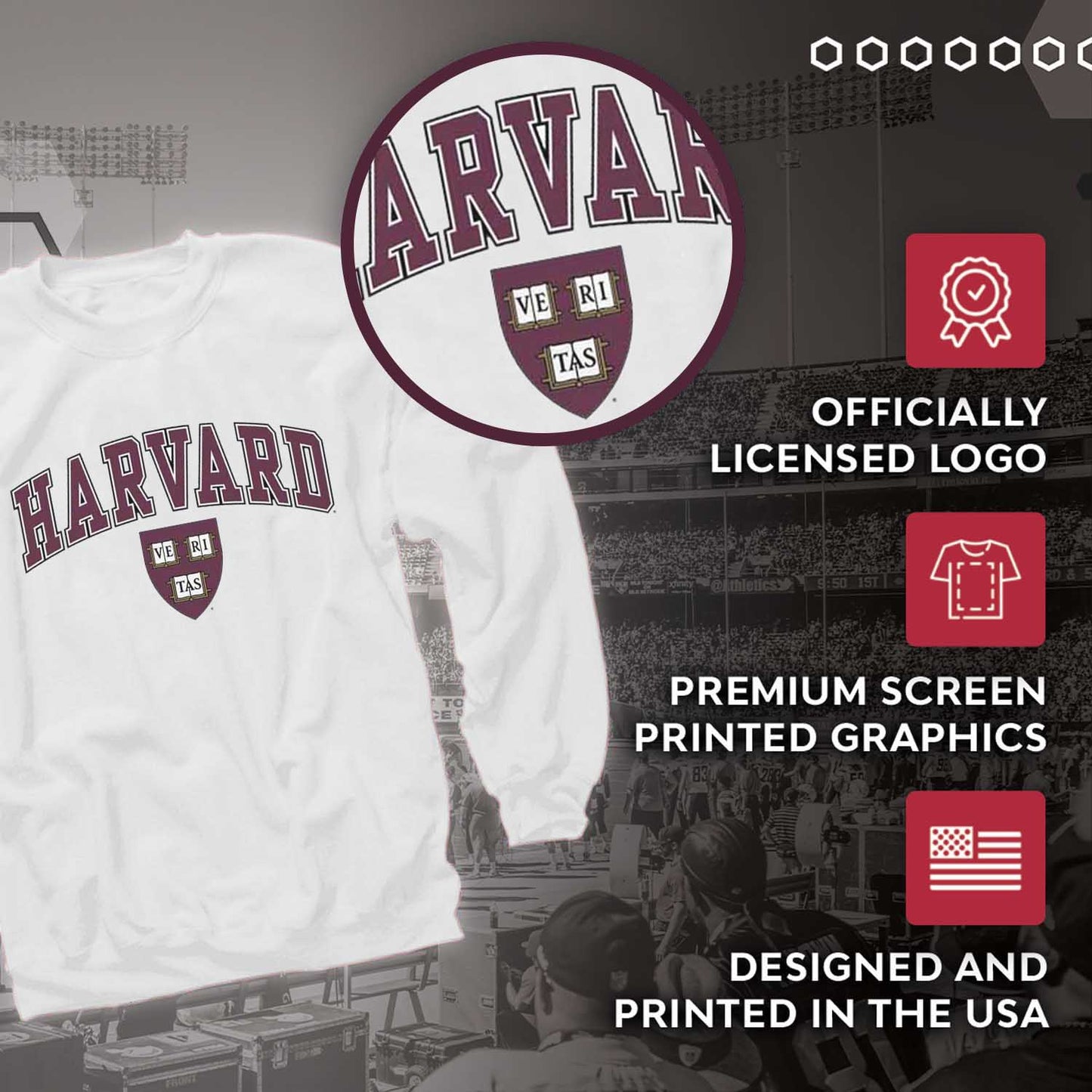 Harvard Crimson Adult Arch & Logo Soft Style Gameday Crewneck Sweatshirt - White