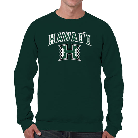 Hawaii Rainbow Warriors Adult Arch & Logo Soft Style Gameday Crewneck Sweatshirt - Green