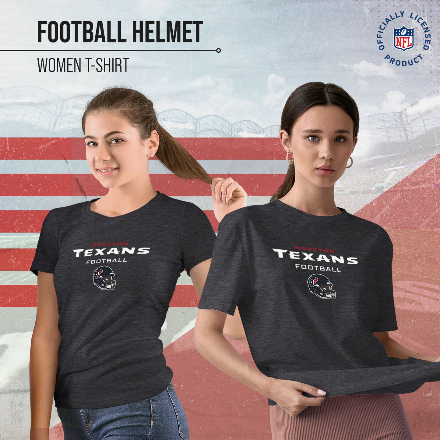 Houston Texans Women's NFL Football Helmet Short Sleeve Tagless T-Shirt - Charcoal