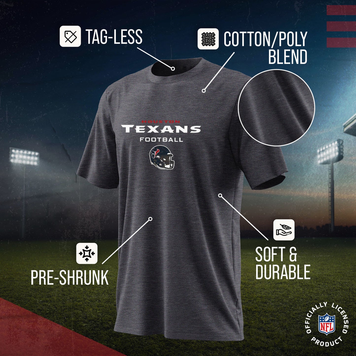 Houston Texans NFL Youth Football Helmet Tagless T-Shirt - Charcoal