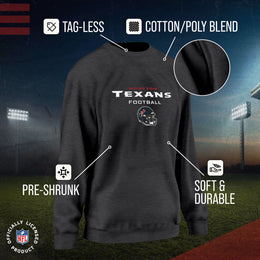 Houston Texans Women's NFL Football Helmet Charcoal Slouchy Crewneck -Tagless Lightweight Pullover - Charcoal