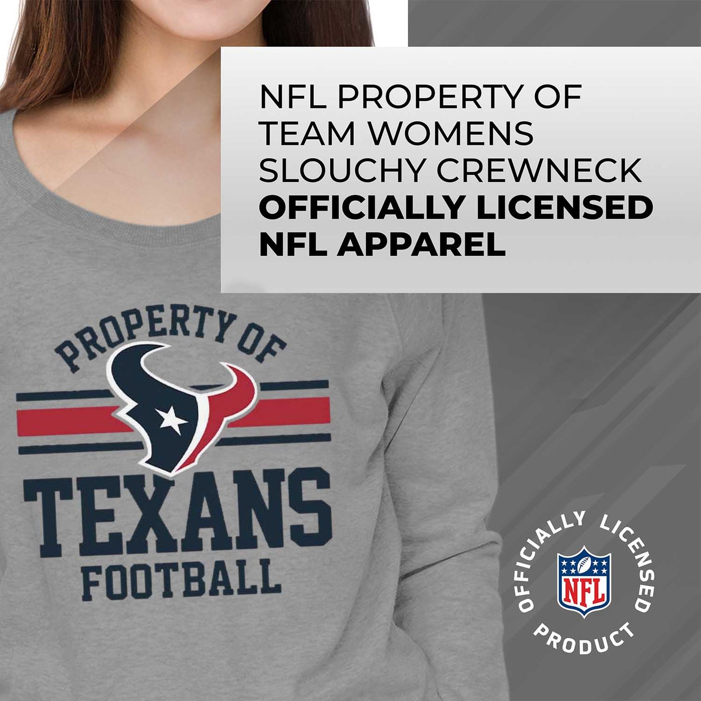 Houston Texans NFL Womens Property of Lighweight Crew Neck - Sport Gray