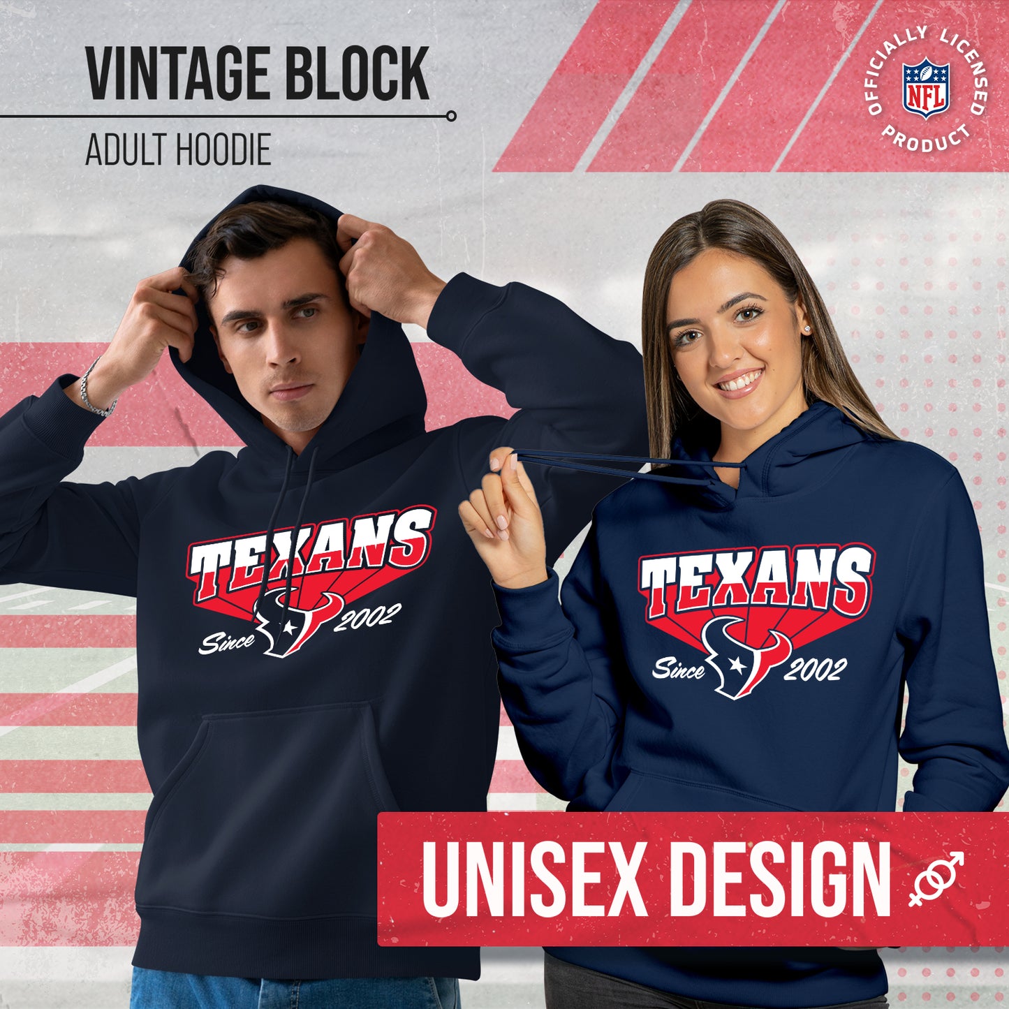 Houston Texans NFL Adult Unisex Vintage Block Ultra Soft Fleece Hooded Sweatshirt - Navy