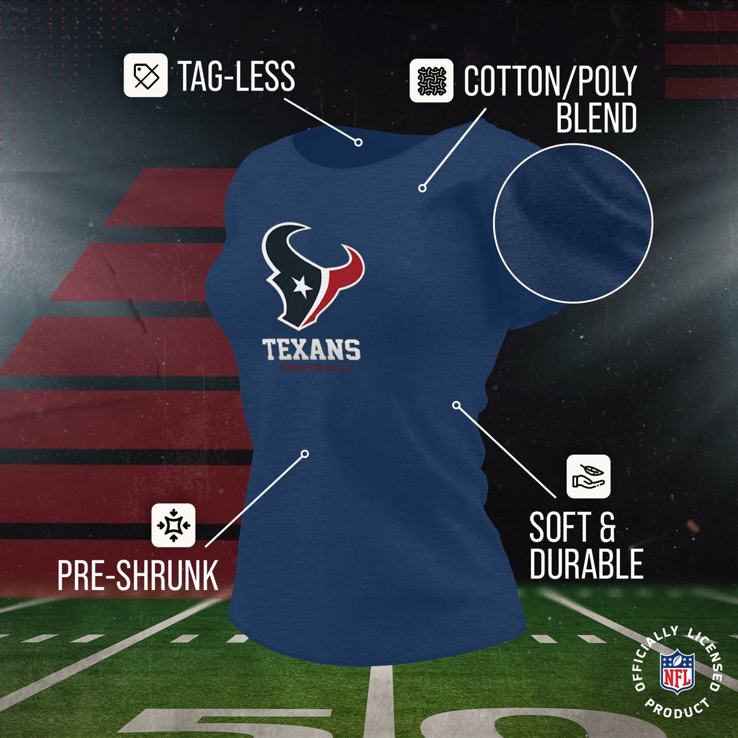 Houston Texans Women's NFL Ultimate Fan Logo Short Sleeve T-Shirt - Navy