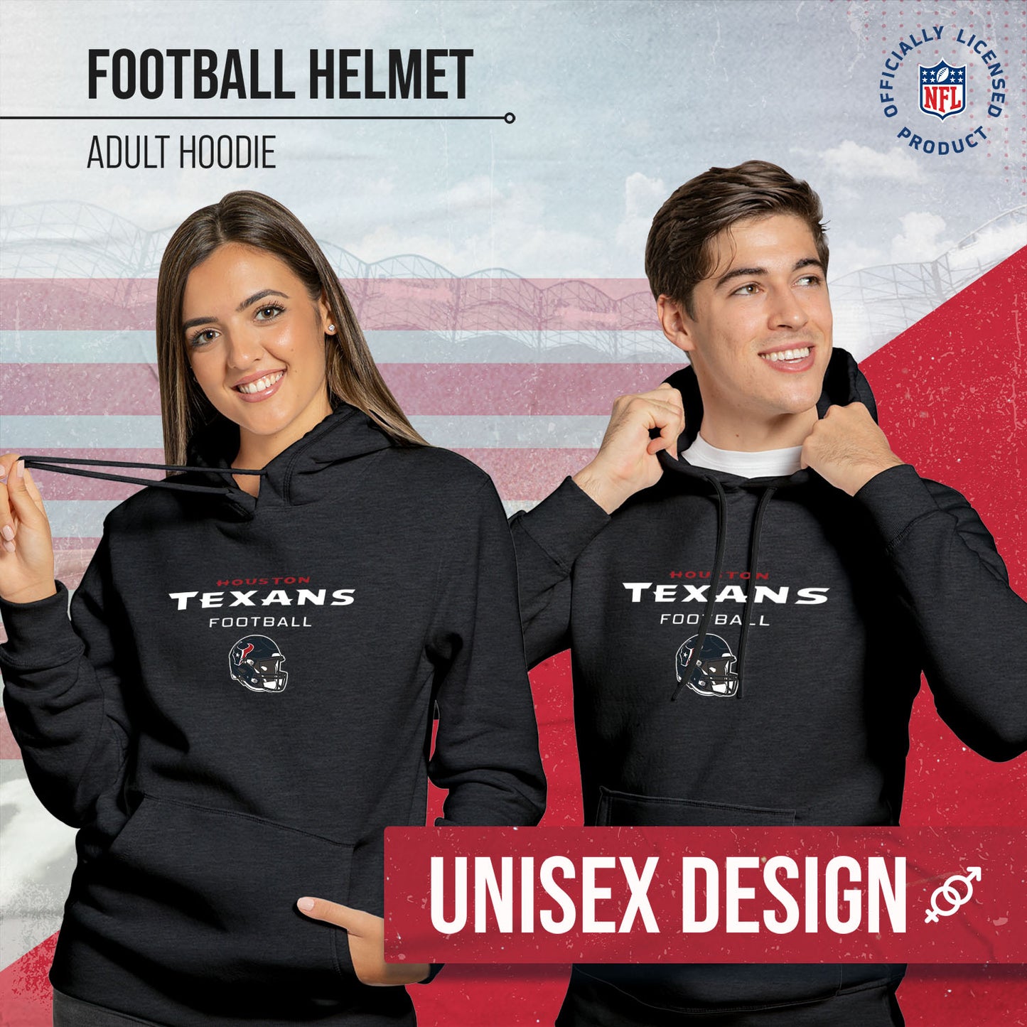 Houston Texans Adult NFL Football Helmet Heather Hooded Sweatshirt  - Charcoal