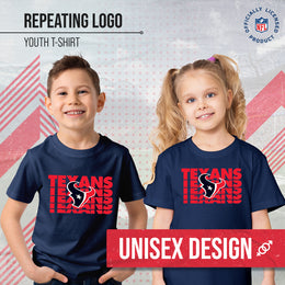 Houston Texans NFL Youth Repeating Logo Football T-Shirt Unisex Tag Free Comfortable - Navy