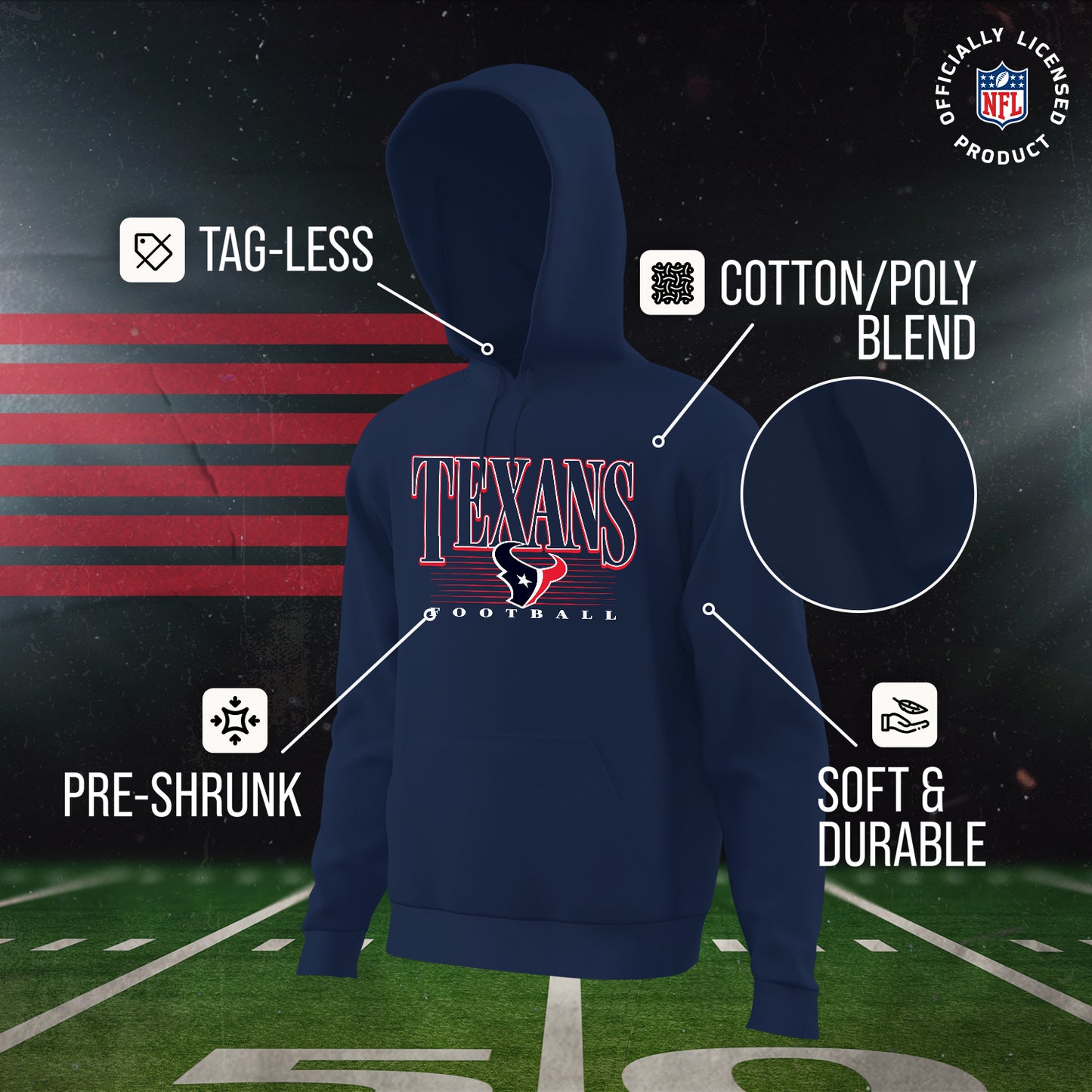 Houston Texans NFL Youth Overtime Blueprint Football Fleece Hooded Sweatshirt - Navy