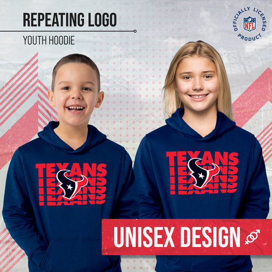 Houston Texans NFL Youth Repeating Logo Football Fleece Hooded Sweatshirt - Navy