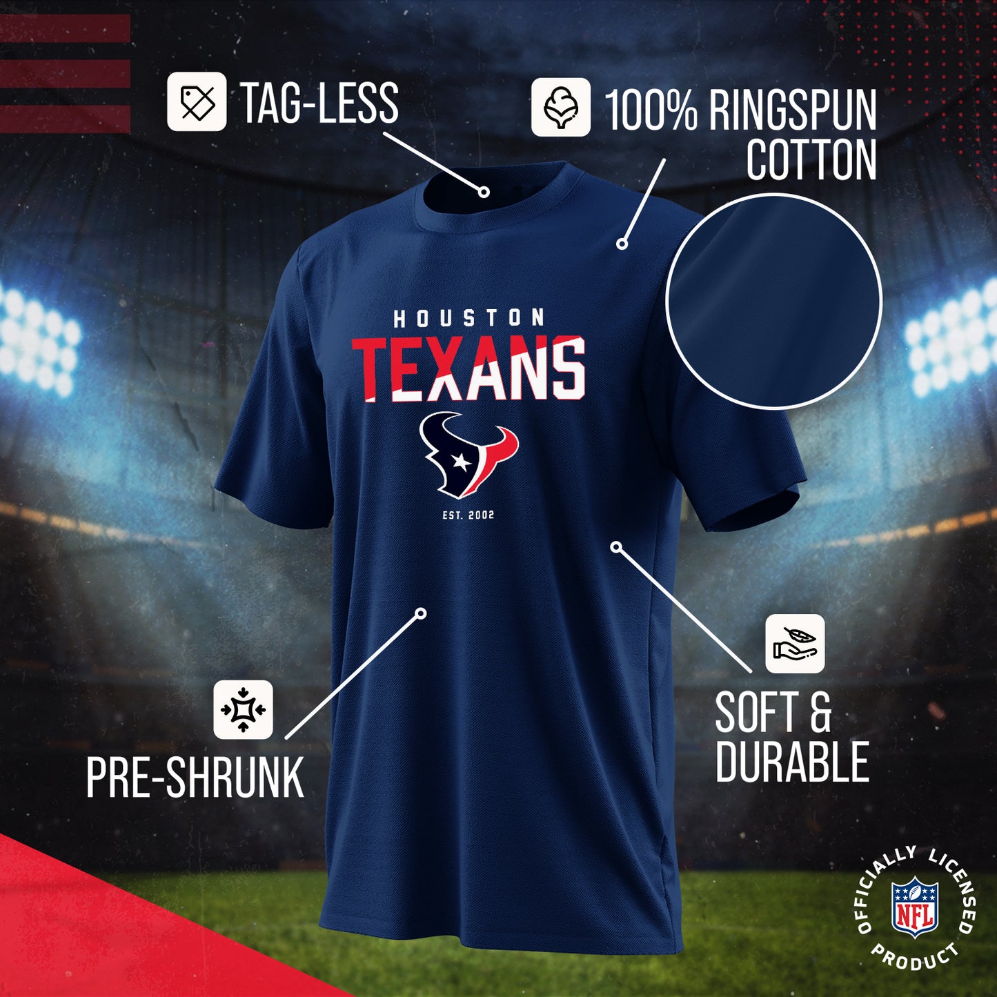 Houston Texans Adult NFL Diagonal Fade Color Block T-Shirt - Navy