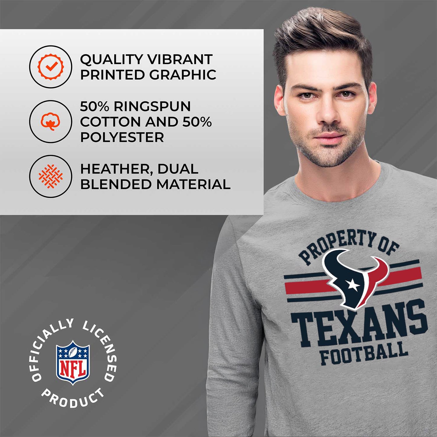 Houston Texans NFL Adult Property Of Long SleeveT Shirt - Sport Gray