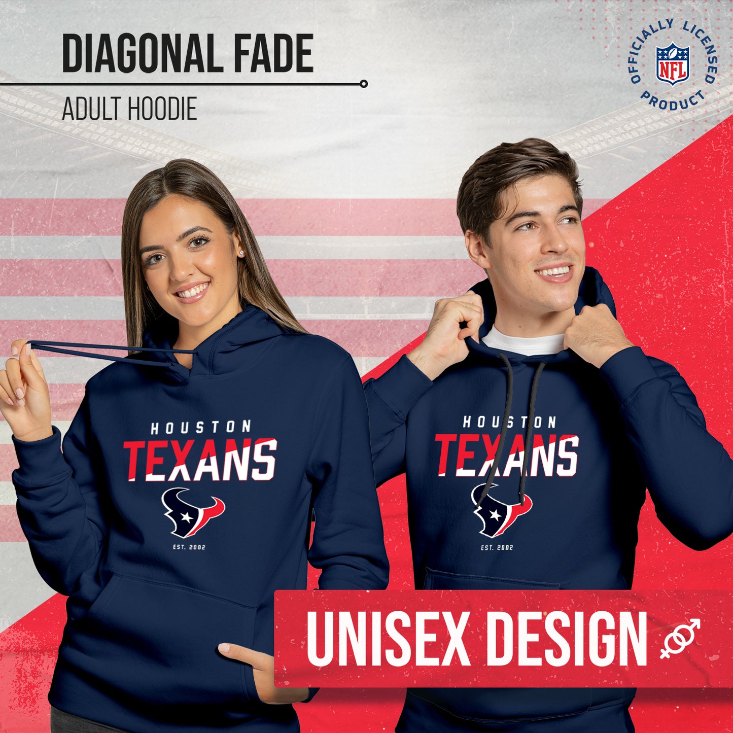 Houston Texans Adult NFL Diagonal Fade Fleece Hooded Sweatshirt - Navy