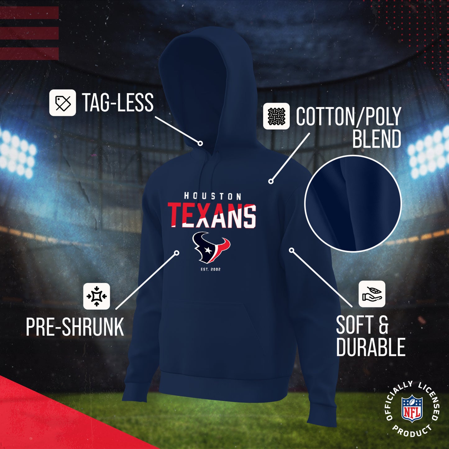 Houston Texans Adult NFL Diagonal Fade Fleece Hooded Sweatshirt - Navy