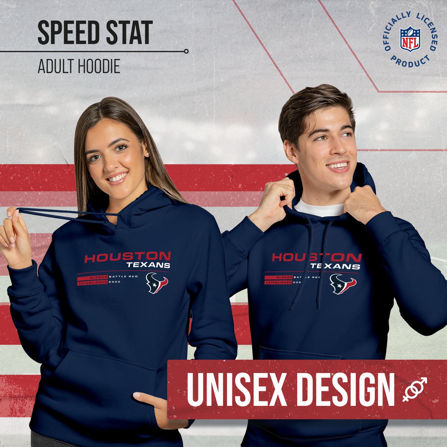 Houston Texans Adult NFL Speed Stat Sheet Fleece Hooded Sweatshirt - Navy