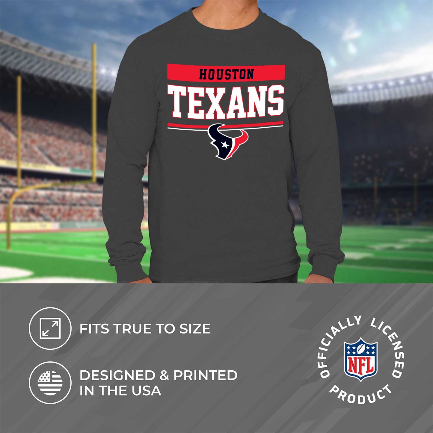 Houston Texans NFL Adult Long Sleeve Team Block Charcoal Crewneck Sweatshirt - Charcoal