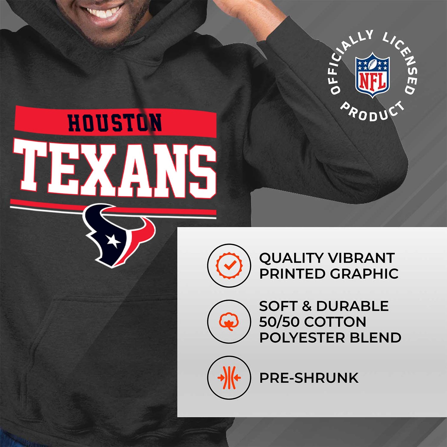 Houston Texans NFL Adult Gameday Charcoal Hooded Sweatshirt - Charcoal