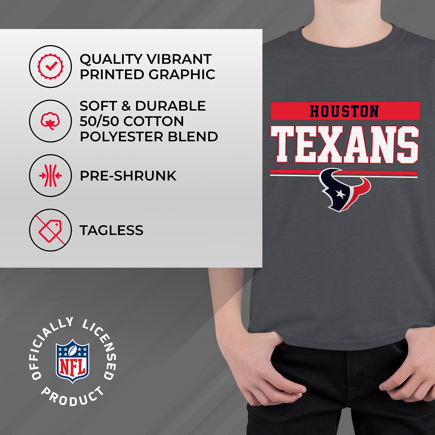 Houston Texans NFL Youth Short Sleeve Charcoal T Shirt - Charcoal