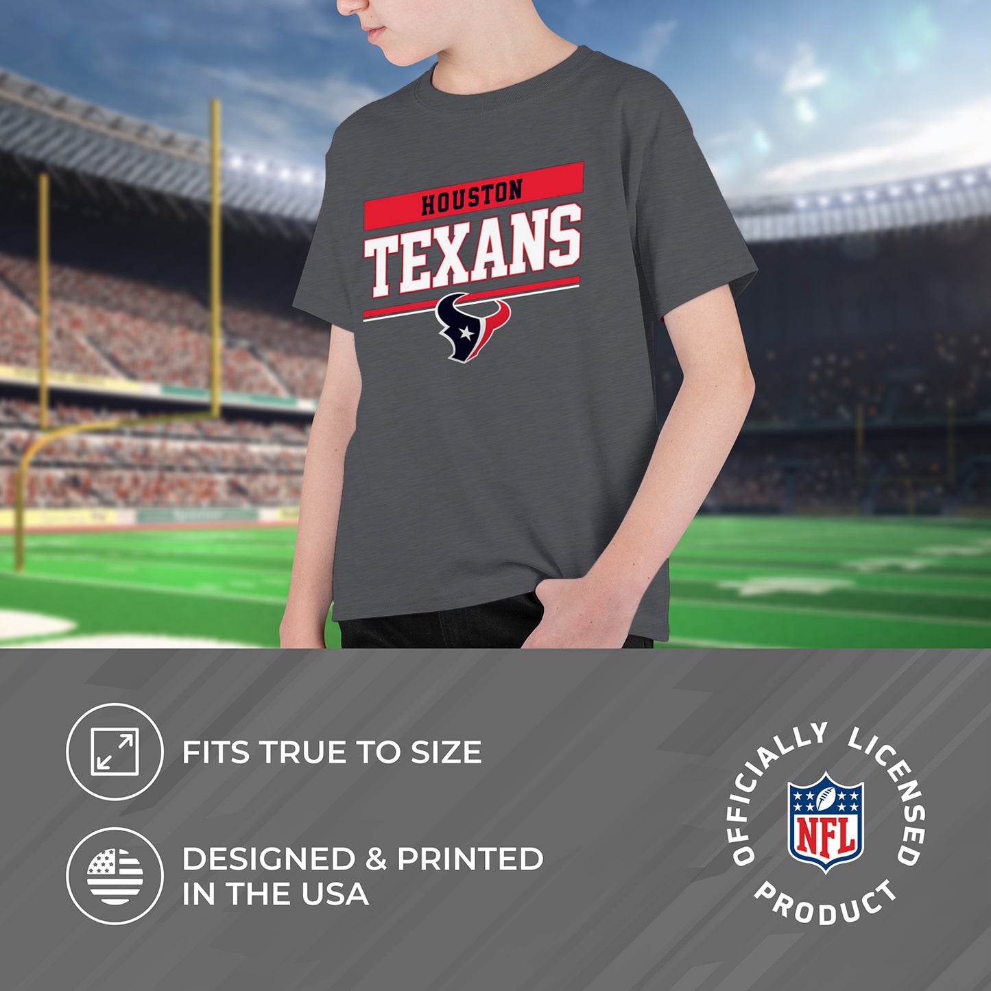 Houston Texans NFL Youth Short Sleeve Charcoal T Shirt - Charcoal