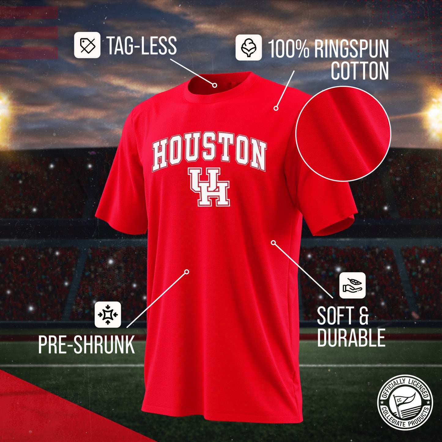 Houston Cougars NCAA Adult Gameday Cotton T-Shirt - Red