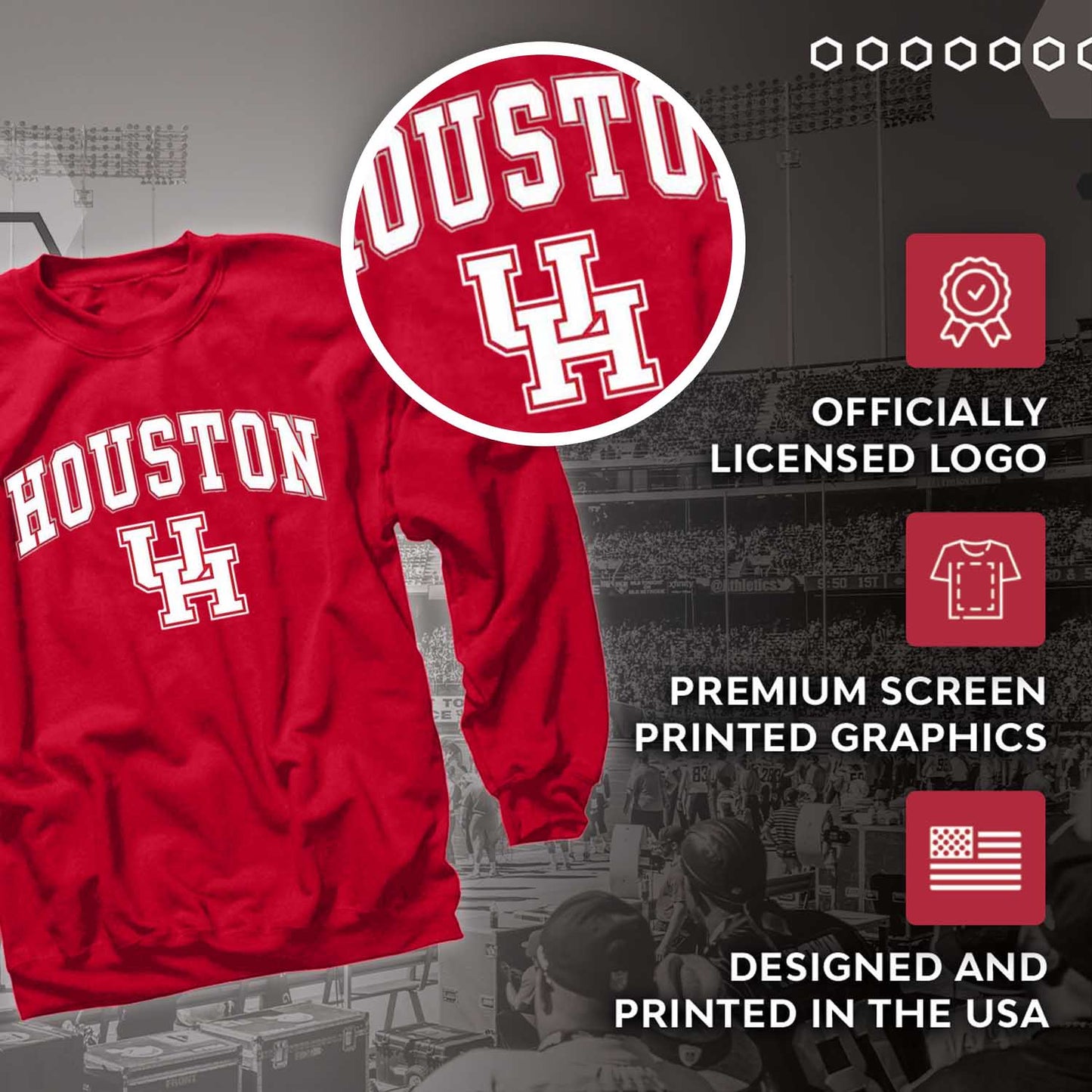 Houston Cougars Adult Arch & Logo Soft Style Gameday Crewneck Sweatshirt - Red