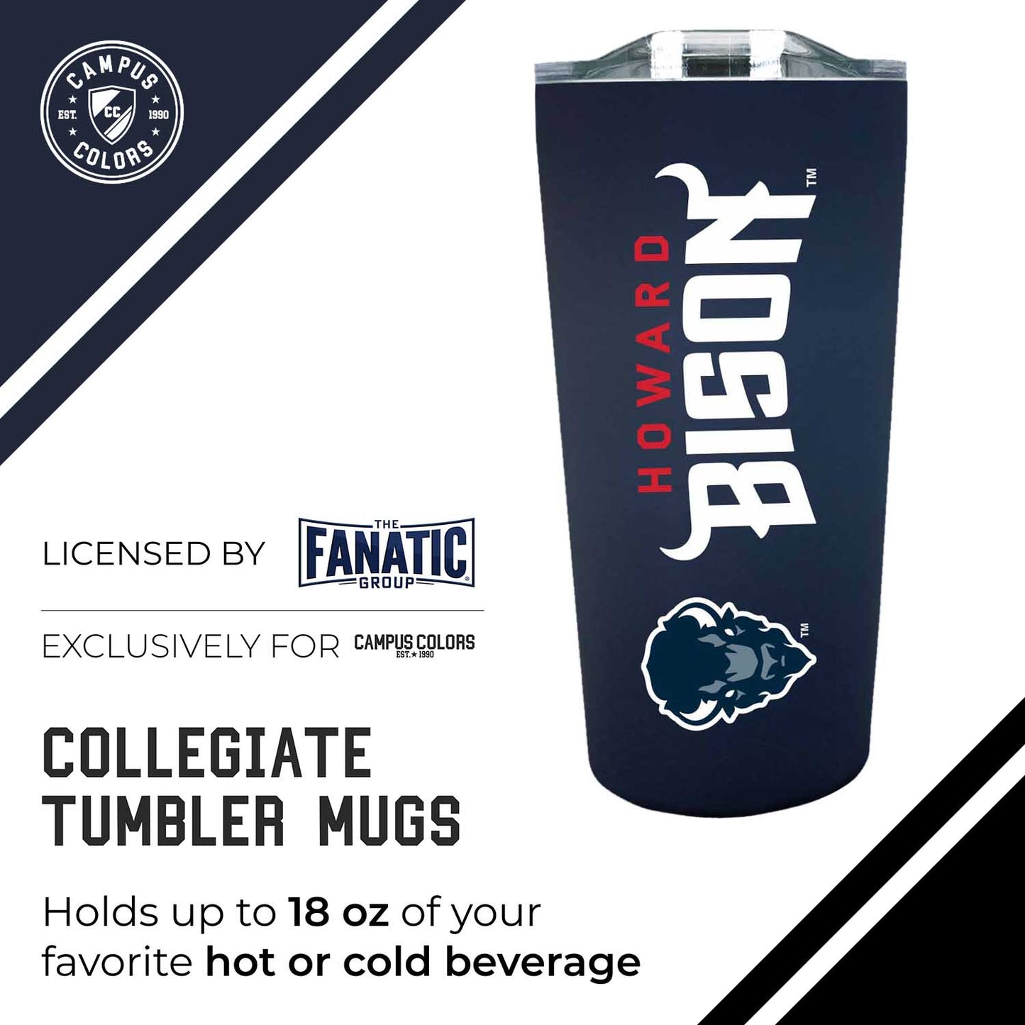Howard University NCAA Stainless Steel Tumbler perfect for Gameday - Navy