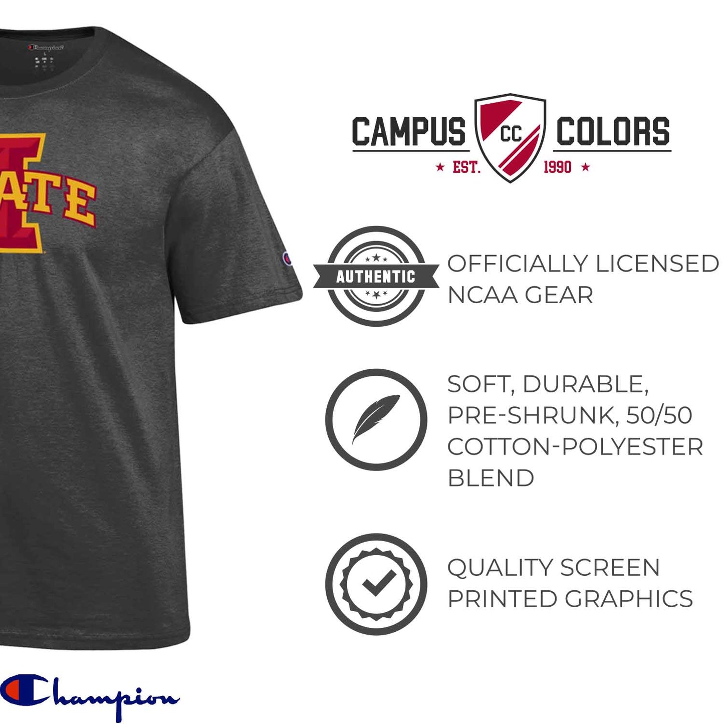 Iowa State Cyclones Champion Adult NCAA Soft Style Mascot Tagless T-Shirt - Charcoal